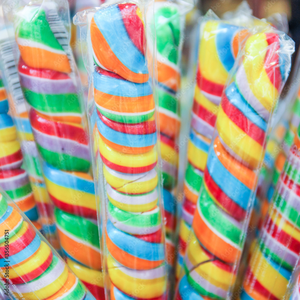 Many colorful candies in store