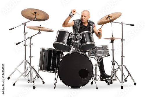Bilde på lerret Bald man punkrocker playing a drums