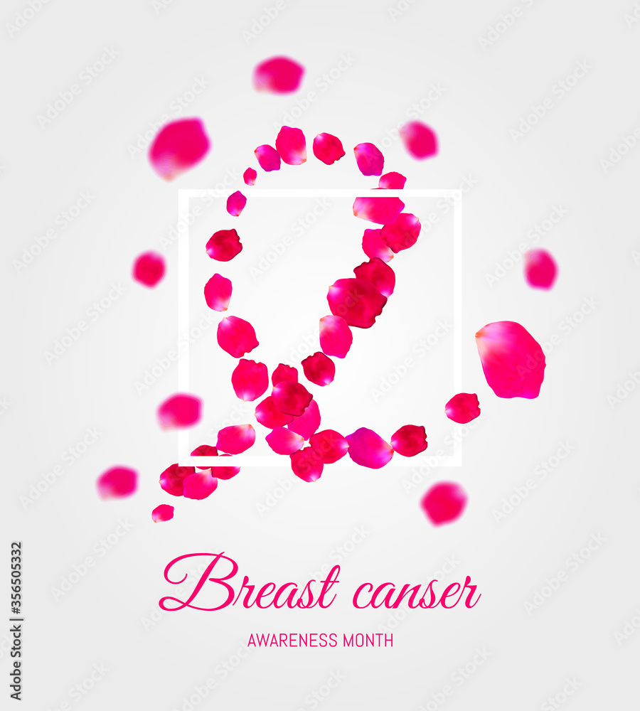 Vector pink ribbon of rose petals - breast cancer awareness symbol. Vector illustration. EPS 10.