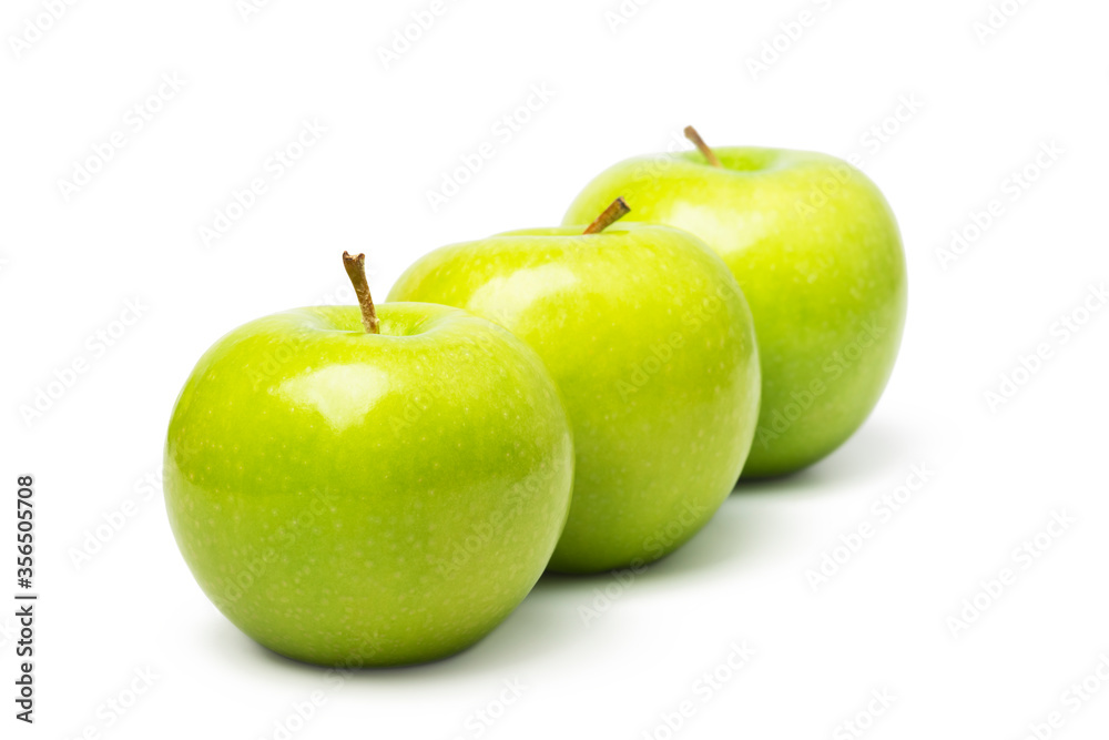 Three green apples on a white background Three green apples on a white background