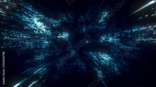 3D illustration of Blue futuristic abstract digital virtual reality matrix particles grid cyber space sci-fi and fantasy symmetry environment technology flyer background 