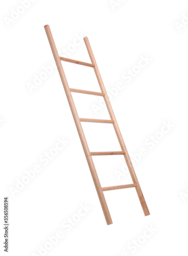 Modern wooden ladder isolated on white. Construction tool