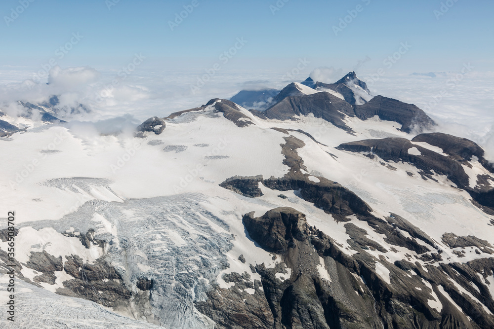 View on rapidly melting Pasterze glacier from the way to Grossglockner rock summit, Kals am Grossglockner, Austria