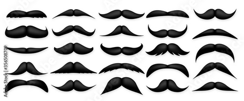 Mustache collection. Vintage moustache isolated on white. Facial hair. Hipster beard. Vector illustration.