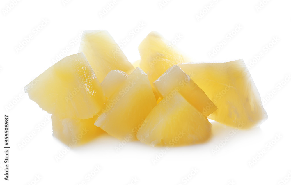 Pieces of canned pineapple isolated on white Pieces of canned pineapple isolated on white