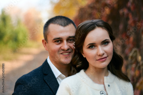 Couple in love close-up portrait. Concept of happy family. Modern family outdoor. © Nikolay