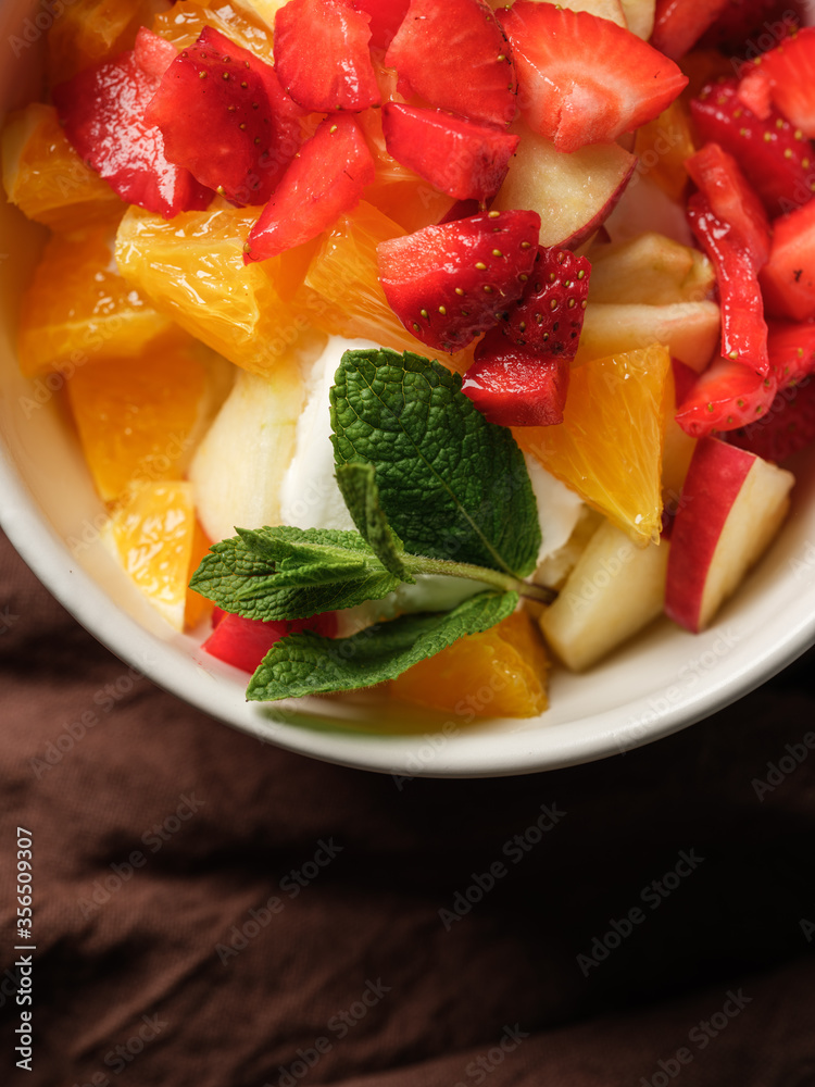 Top view dessert fruits and ice cream cooking homemade with summer fruits assorted on table background. Top view dessert fruits and ice cream cooking homemade with summer fruits assorted on table background.