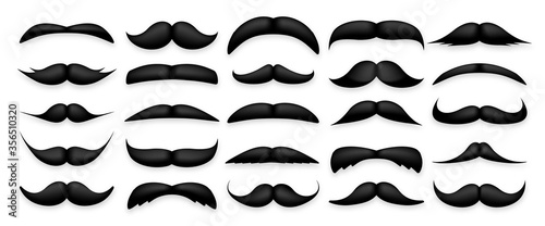 Mustache collection. Vintage moustache isolated on white. Facial hair. Hipster beard. Vector illustration.