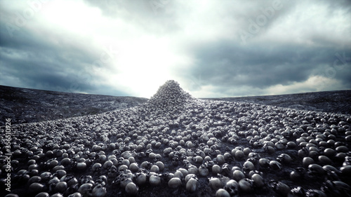 heap of skulls. Apocalypse and hell concept. 3d rendering. photo