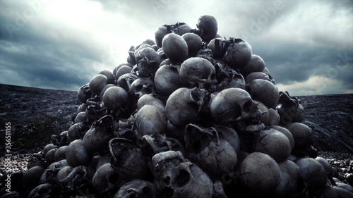 Fotografia heap of skulls. Apocalypse and hell concept. 3d rendering.