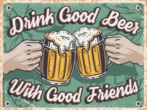 Retro poster with beer mug with foam