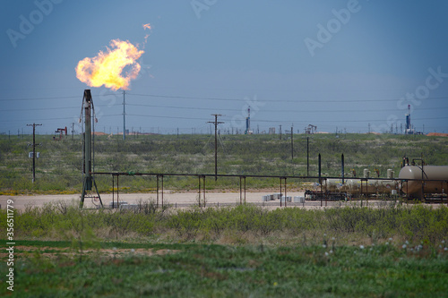 Gas flare in the west Texas oilfield