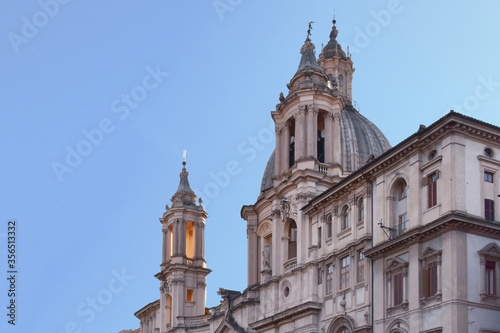 View at the facade of the church of Sant Agnese in Agone, built in place where the martyred body of St. Agnes was exposed in Rome, Italy