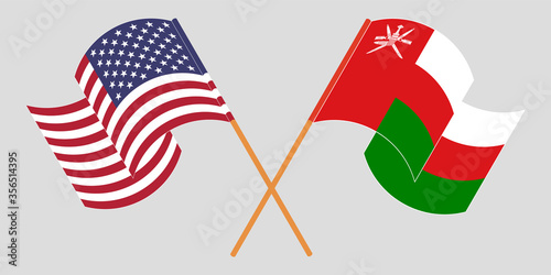Crossed flags of Oman and the USA