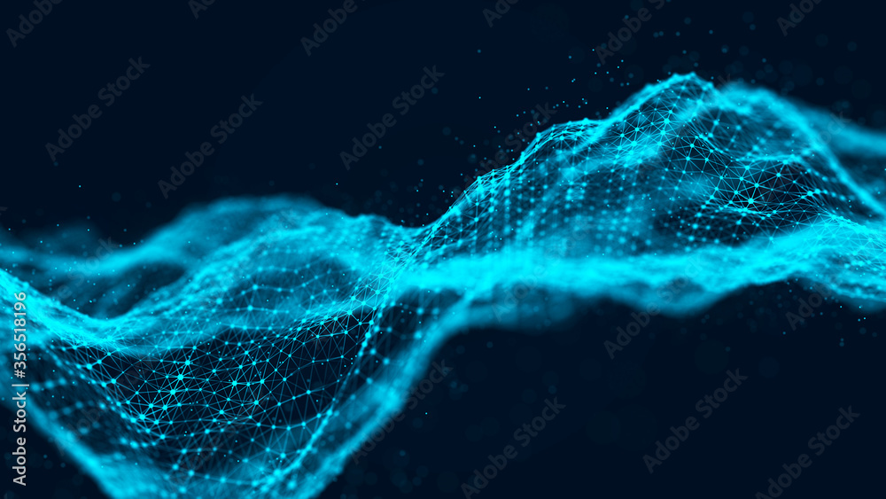 Futuristic background of points and lines with a dynamic wave. Big data. Abstract background 3d rendering. 4k. Futuristic background of points and lines with a dynamic wave. Big data. Abstract background 3d rendering. 4k.