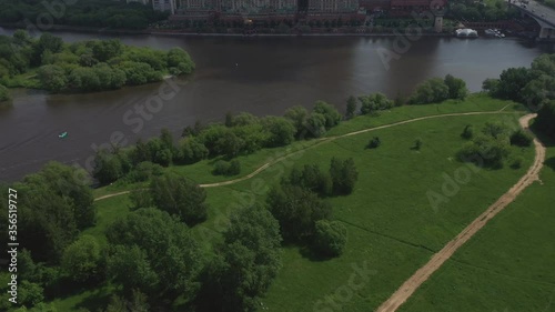 New modern residential complex on the banks of the river. Aerial view photo