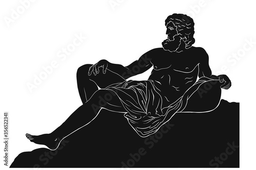 The ancient Greek god Zeus sits and looks away. Vector drawing Isolated on a white background. photo