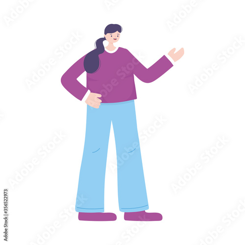 young woman portrait cartoon character isolated icon