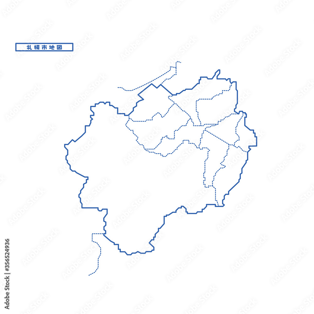 Fototapeta premium 札幌市地図 シンプル白地図 市区町村