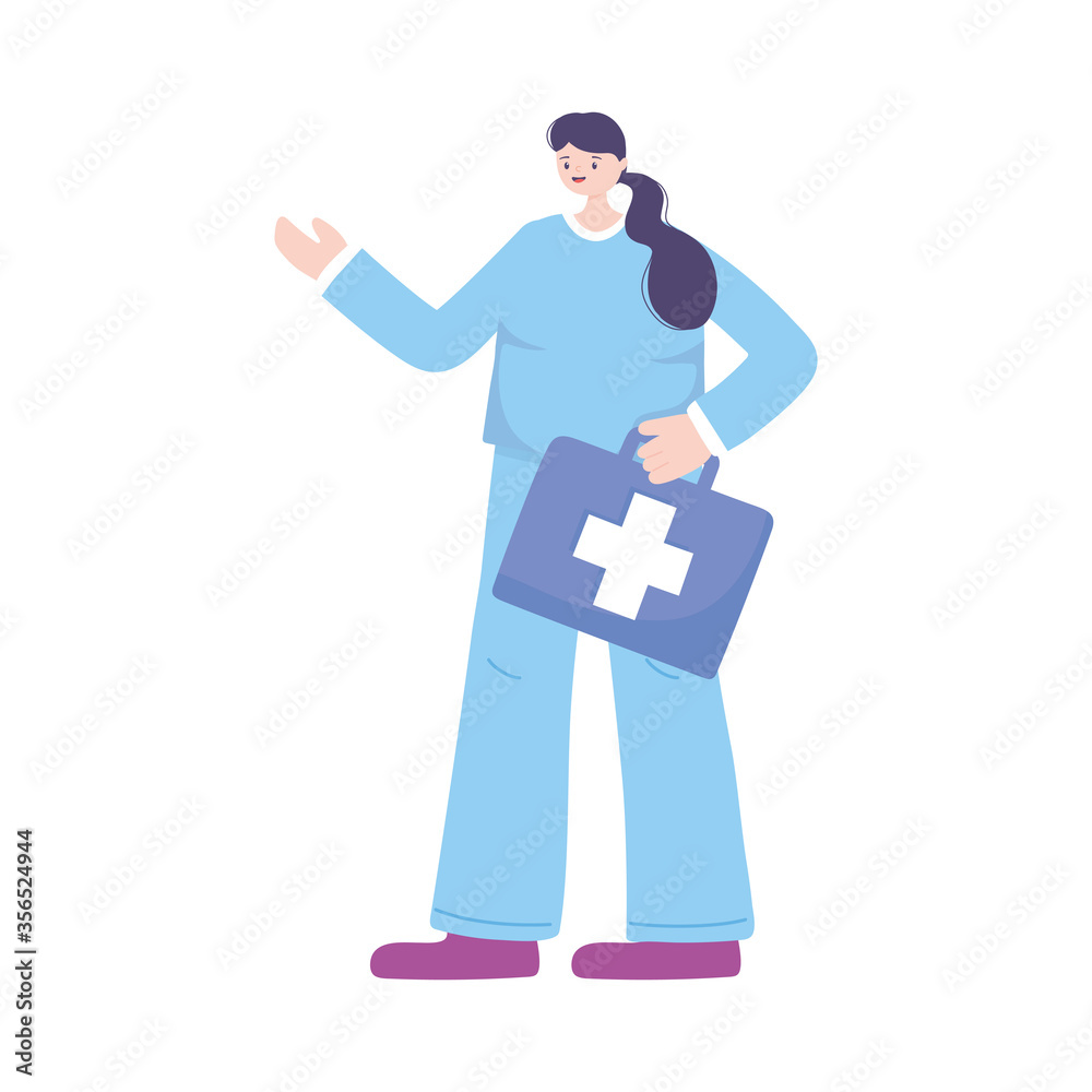 telemedicine, female doctor with kit first aid medical treatment and online healthcare services
