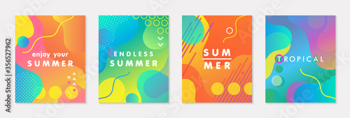 Bundle of modern vector summer posters with bright gradient background,shapes and geometric elements.Trendy abstract design perfect for prints,social media,banners,invitations,branding design,covers