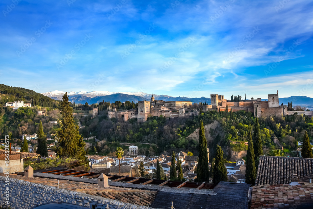 View of the Alhambra from the viewpoint of Albaicin, Granada, Andalusia