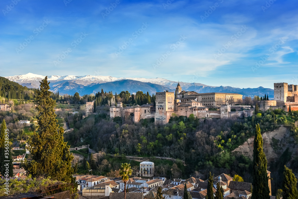 View of the Alhambra from the viewpoint of Albaicin, Granada, Andalusia