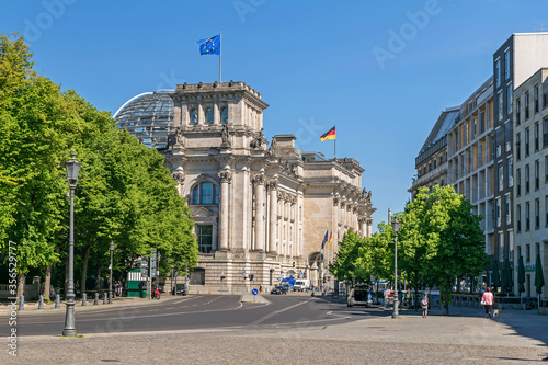  Ebertstrasse and the parliament old building Reichstag in Berlin, Germany