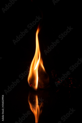 Burning Flame with reflection on black background