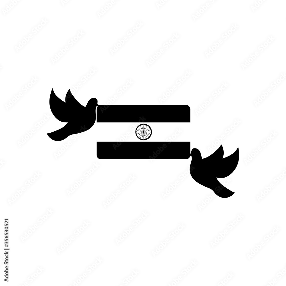 Fototapeta premium India independence day concept, doves with india flag icon, silhouette style