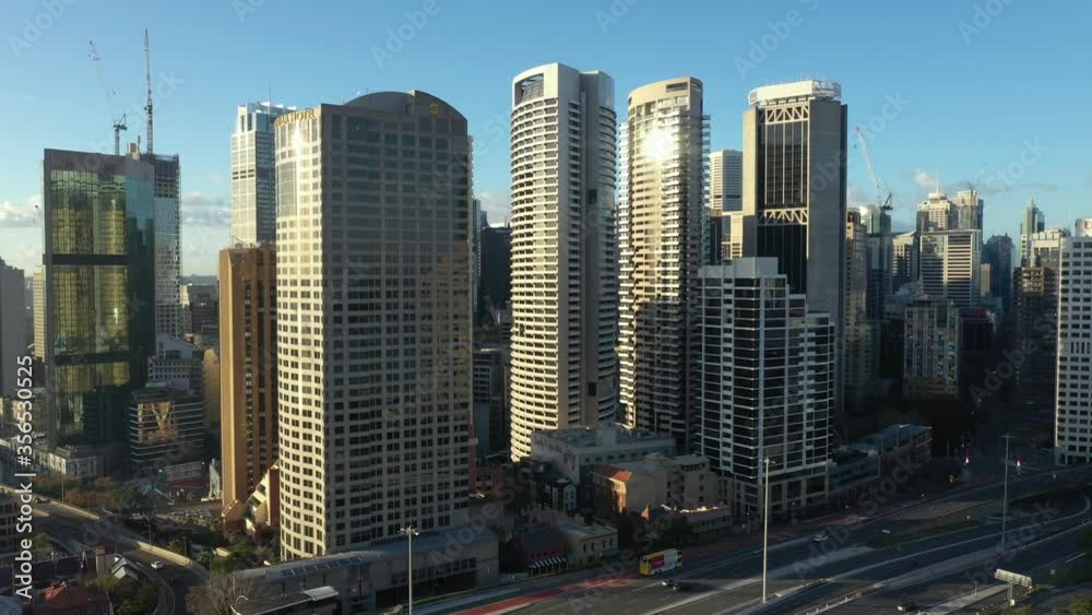 A collection of the Sydney CBD and Harbour,  shot with drone. Sunrise Harbour bridge along with sky scrapers.