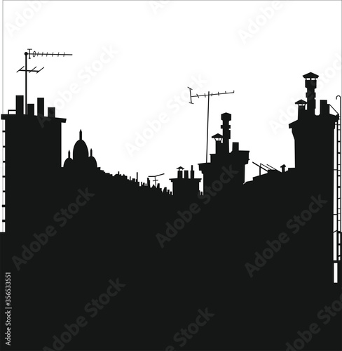 
City roofs, antennas, night. seamless vector