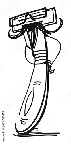 Cheerful man's razor with a beard, glasses