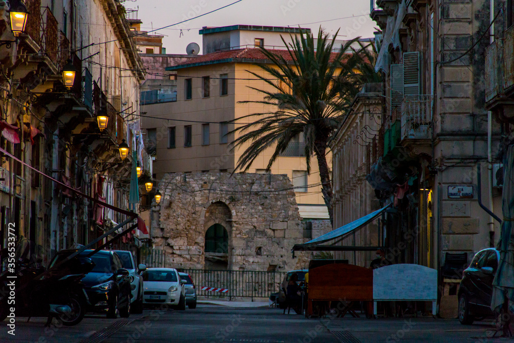 street at sunset in ortigia island