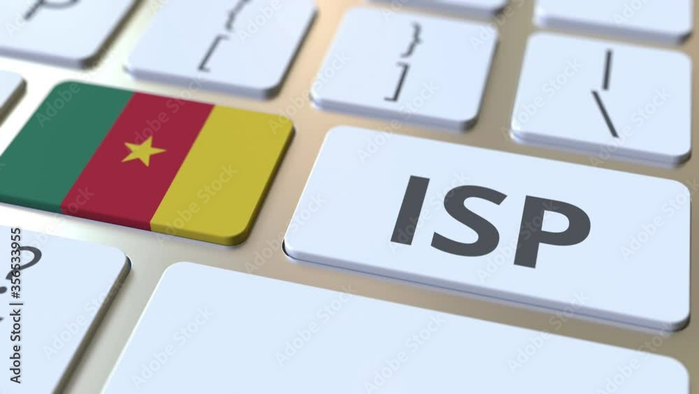 ISP or Internet Service Provider text and flag of Cameroon on the computer keyboard. National web access service related 3D animation ISP or Internet Service Provider text and flag of Cameroon on the computer keyboard. National web access service related 3D animation
