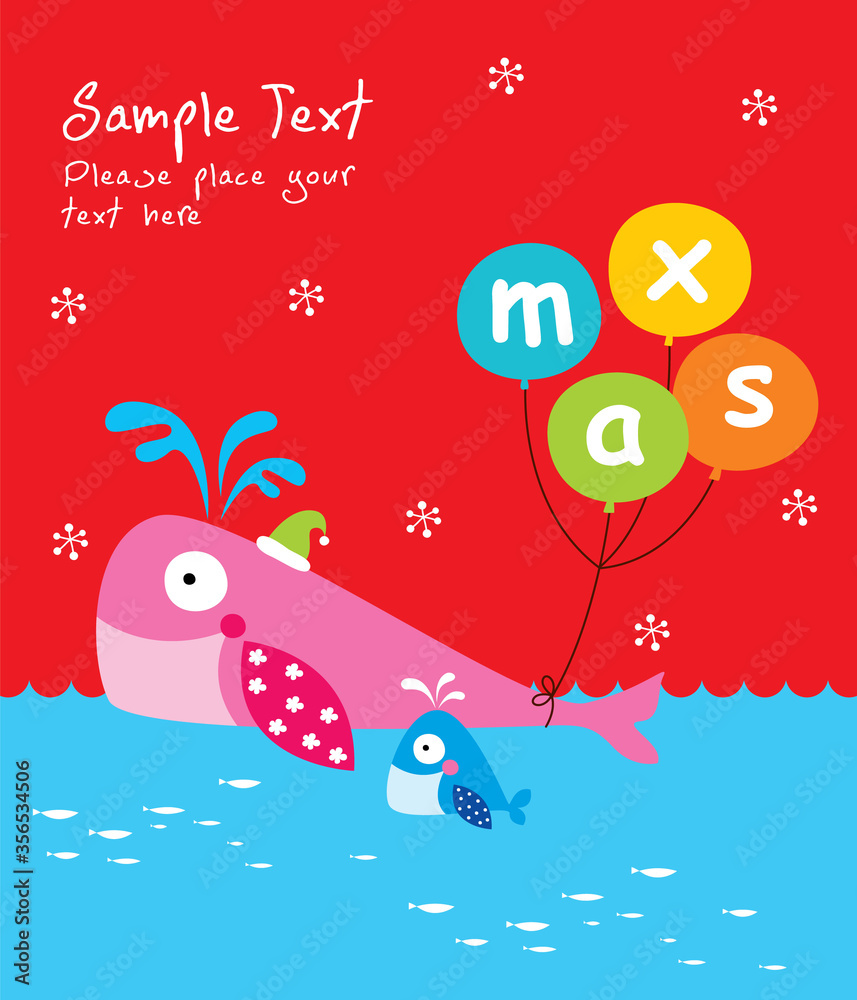cute whale merry christmas greeting card vector cute whale merry christmas greeting card vector