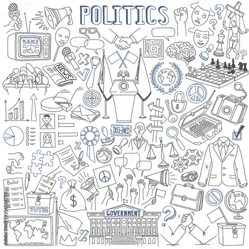Politics vector drawings collection isolated on white background.