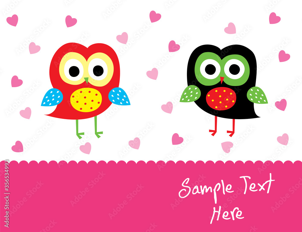 cute owl couple valentine greeting card vector