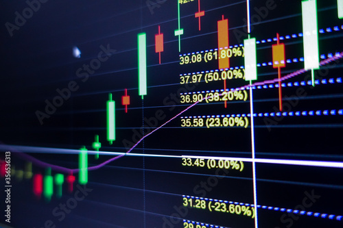 Stock exchange market graph on screen monitor. Economic and financial concept.