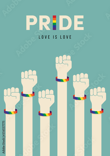 LGBTQ community pride month poster design template background with rainbow wristband