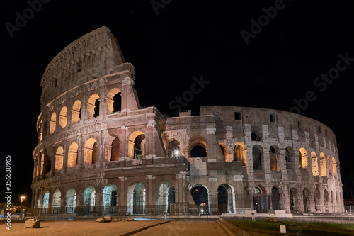 Long exposure night photography of the Colosseum in Rome, Italy