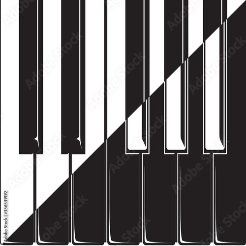 Piano Keys Natural over Inverted Yin Yang Style Composition Template for Your Design - Black Elements on White Background - Flat Contrast Graphic Design
