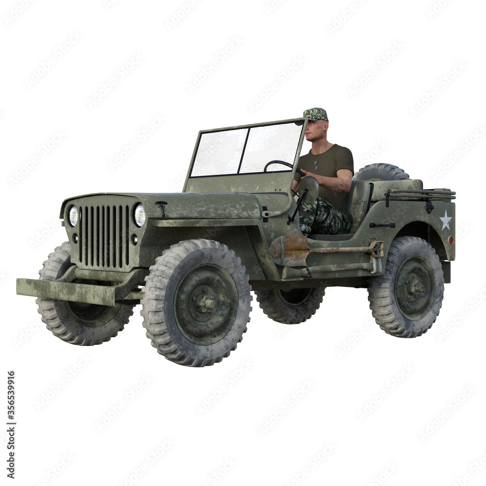 3D rendered Soldier Driving Military Vehicle On White Background - 3D Illustration 3D rendered Soldier Driving Military Vehicle On White Background - 3D Illustration