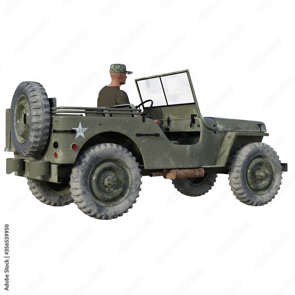 3D rendered Soldier Driving Military Vehicle On White Background - 3D Illustration 3D rendered Soldier Driving Military Vehicle On White Background - 3D Illustration