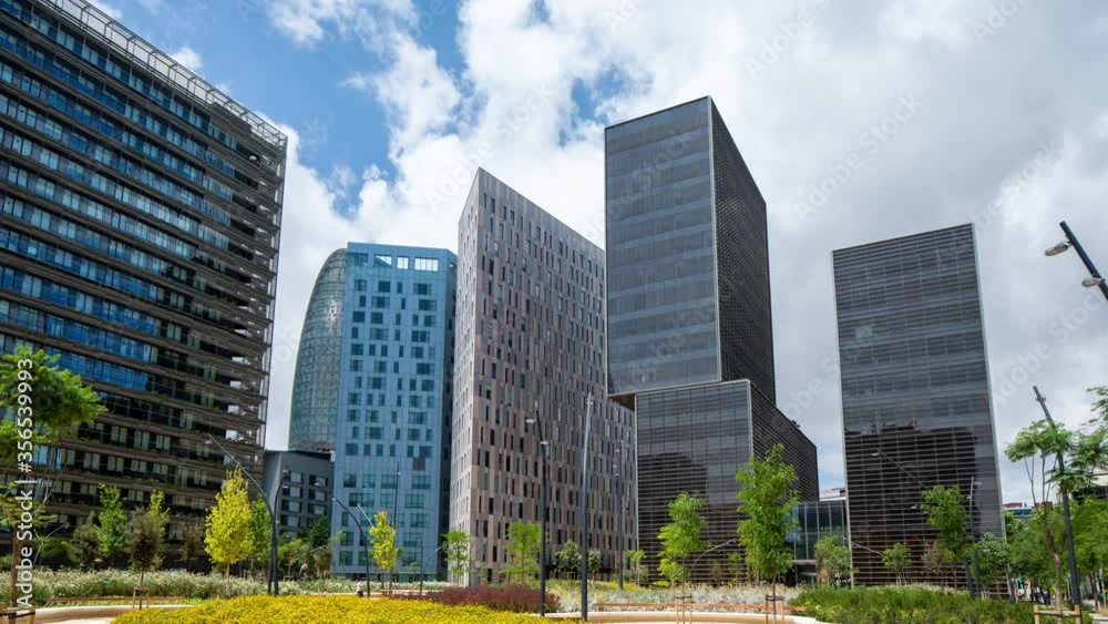 Video of skyscrapers with clouds in sky, Barcelona, Spain Video of skyscrapers with clouds in sky, Barcelona, Spain