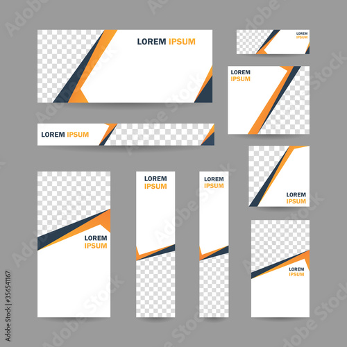Modern abstract geometric website banner, all size template bundle set vector design