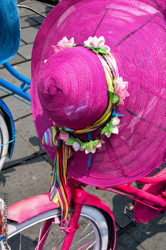 pink bicycle in the street