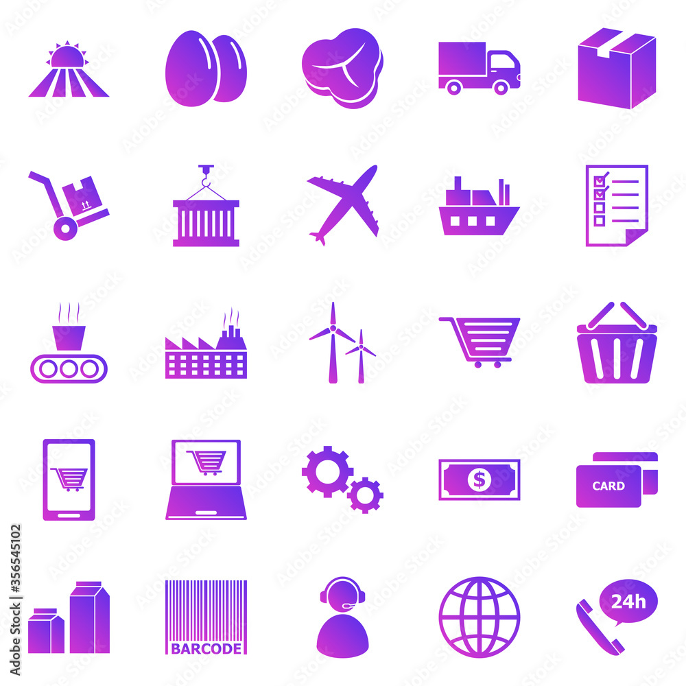 Supply chain gradient icons on white background Supply chain gradient icons on white background