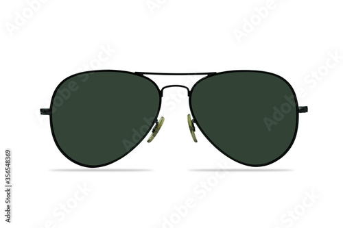 Front view of Cool sunglasses black metal frame with lens isolated on white background with clipping path. Accessory for wearing fashion protection sunlight. Tropical summer vacation concept.