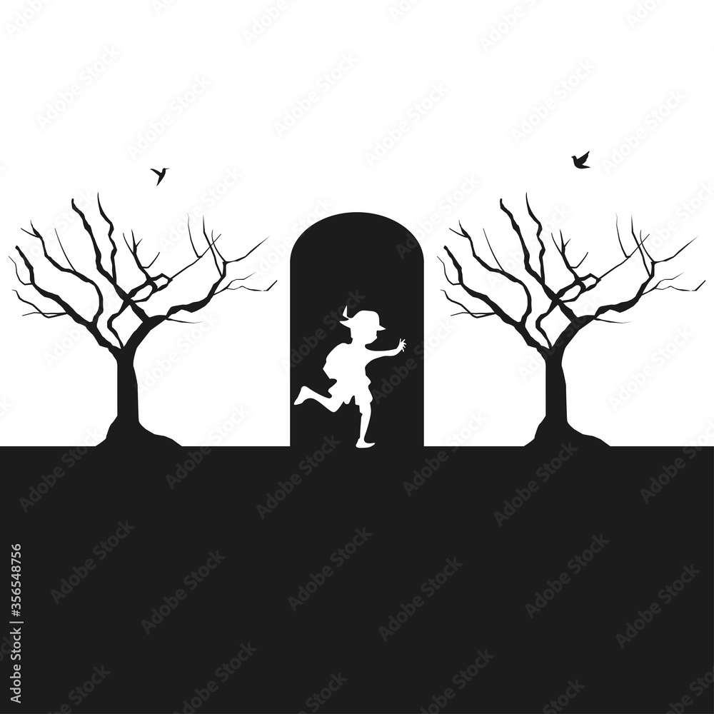 Fototapeta premium A Kid Running Into A Black Room Illustration
